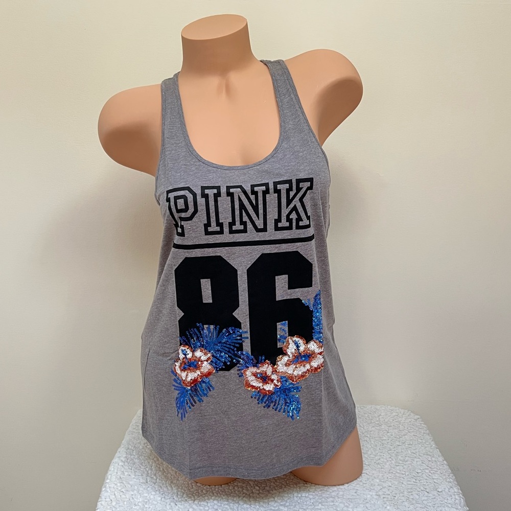 Victoria’s Secret PINK Tropical Floral Sequin Bling Hawaii Flower Tank Top S